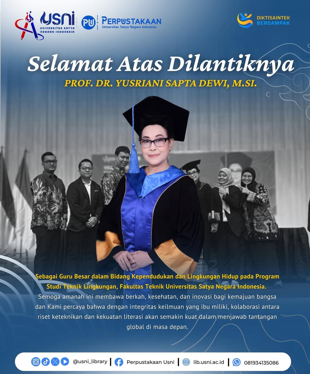 Pengukuhan Guru Besar Program Studi Teknik Lingkungan, Fakultas Teknik USNI